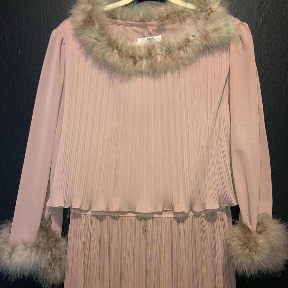 Vintage Rose color dress with fur.